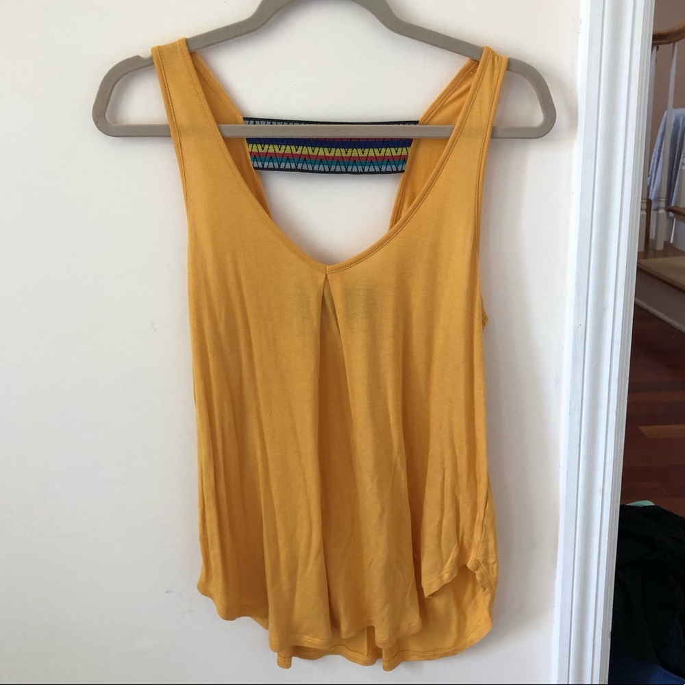 Mustard Scoop Neck Tank Top Cut Out Back Detail